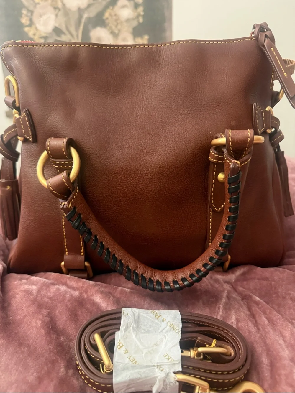 Dooney & Bourke Chestnut Brown Leather Florentine Satchel with Gold Hardware